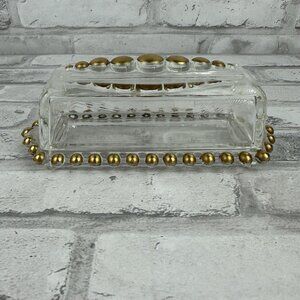 Dalzell Viking Candlewick With Gold Ball Accents Glass Butter Dish